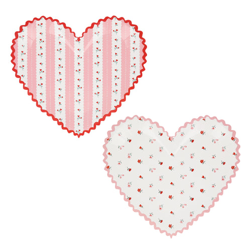 Vintage Rose Heart Plates (x 8)