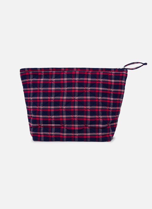 ALEXANDRA PLAID - Navy Quilted Pouch Large