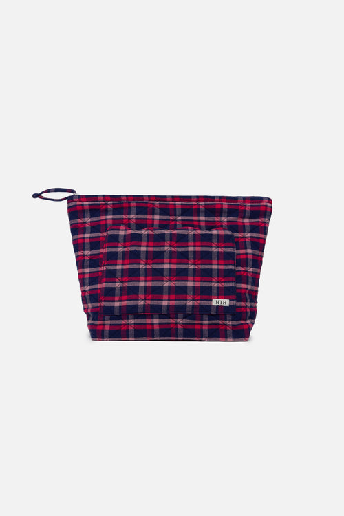 ALEXANDRA PLAID - Navy Quilted Pouch Small