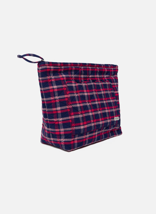 ALEXANDRA PLAID - Navy Quilted Pouch Large