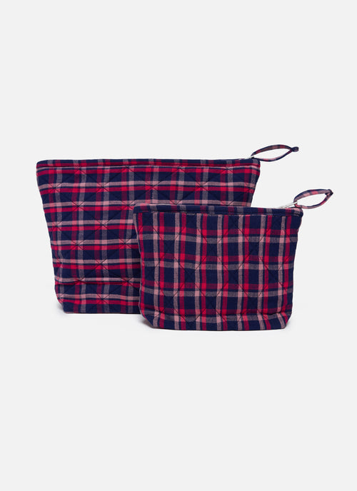 ALEXANDRA PLAID - Navy Quilted Pouch Small