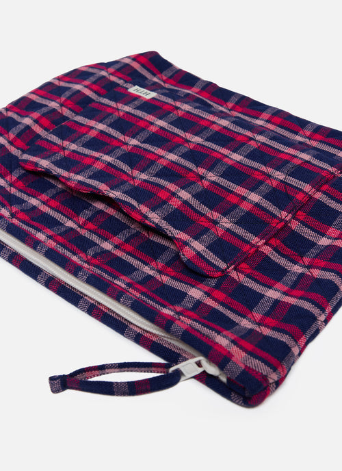 ALEXANDRA PLAID - Navy Quilted Pouch Large