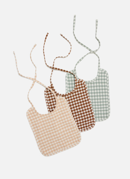 Set of 3 - MINI GINGHAM Baby Bibs
