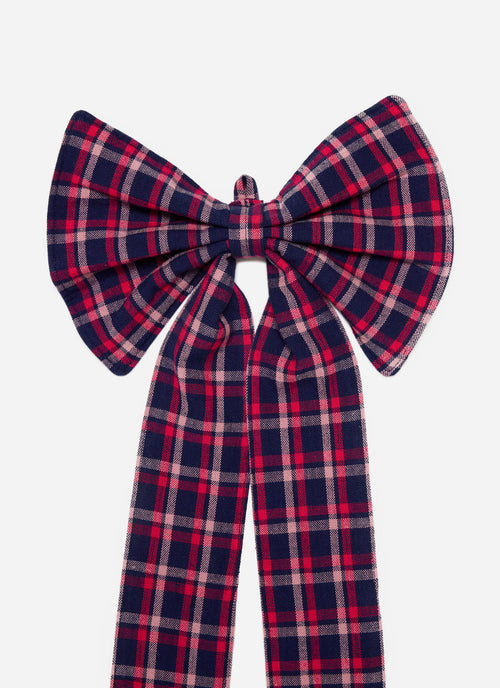 ALEXANDRA PLAID - Navy Fabric Bow