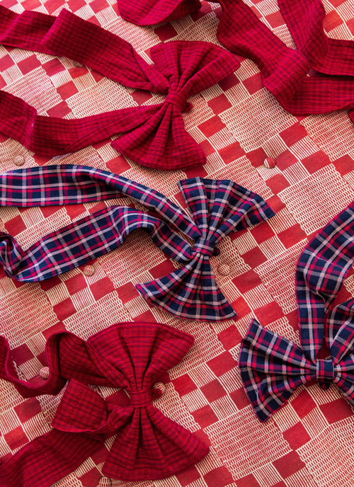 ALEXANDRA PLAID - Navy Fabric Bow