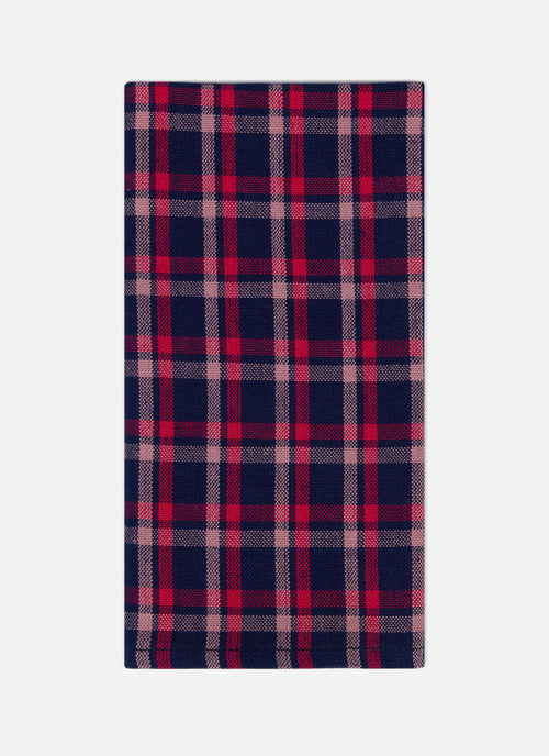 Plaid napkins with red and blue pattern on a white background