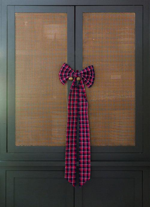 ALEXANDRA PLAID - Navy Fabric Bow