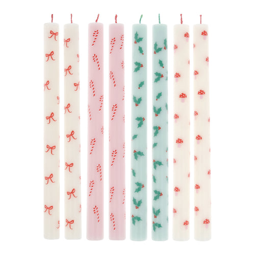 Festive Patterned Table Candles (x8)