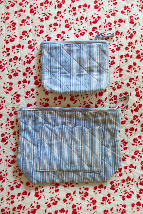 FREDDIE STRIPE - Blue Quilted Pouch Large