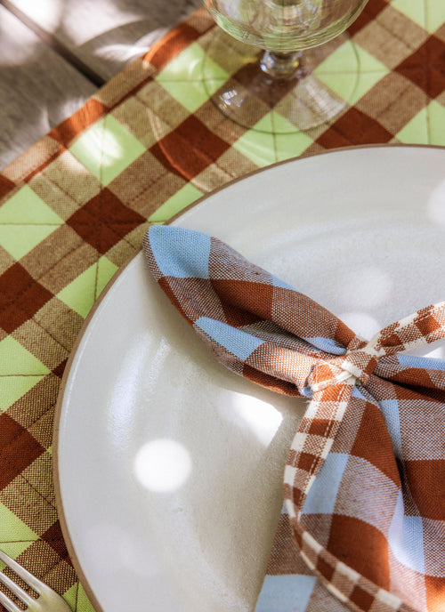 ABAKUHAUS Blauw en wit Placemat Set van 4, retro Squares ABAKUHAUS Blauw en wit Placemat Set van 4, retro Squares