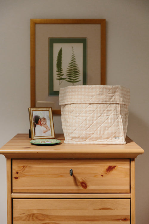 MINI GINGHAM - Cream Quilted Storage Box