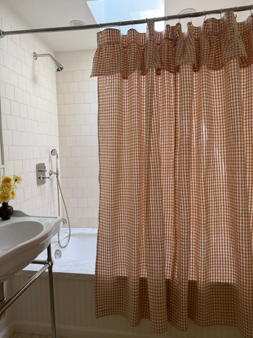 Mini Gingham - Blush Ruffle Shower Curtain
