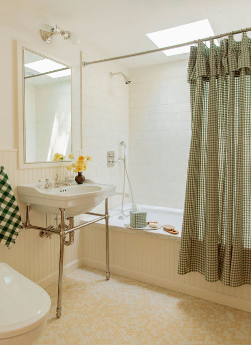 Mini Gingham - Sage Ruffle Shower Curtain