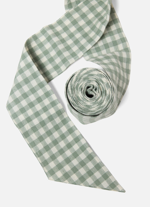 Green and white checkered ribbon on a white background