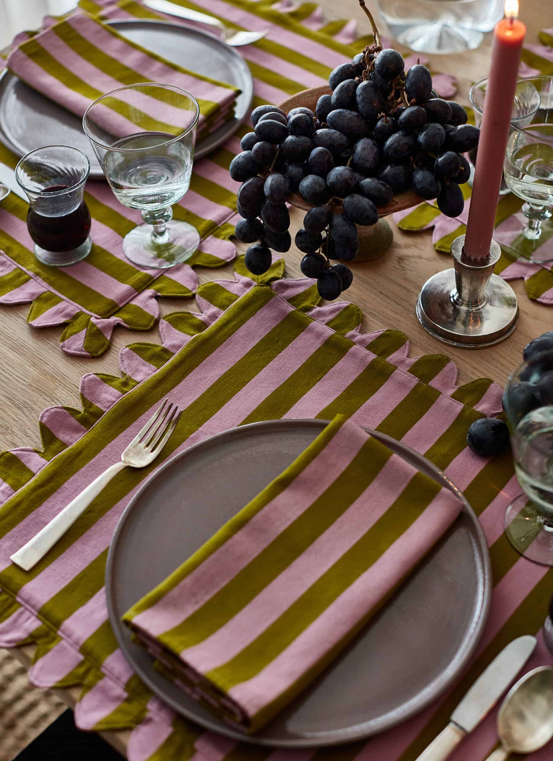 HTH x Domino MEDIUM STRIPE - Lilac & Moss Placemat – Heather