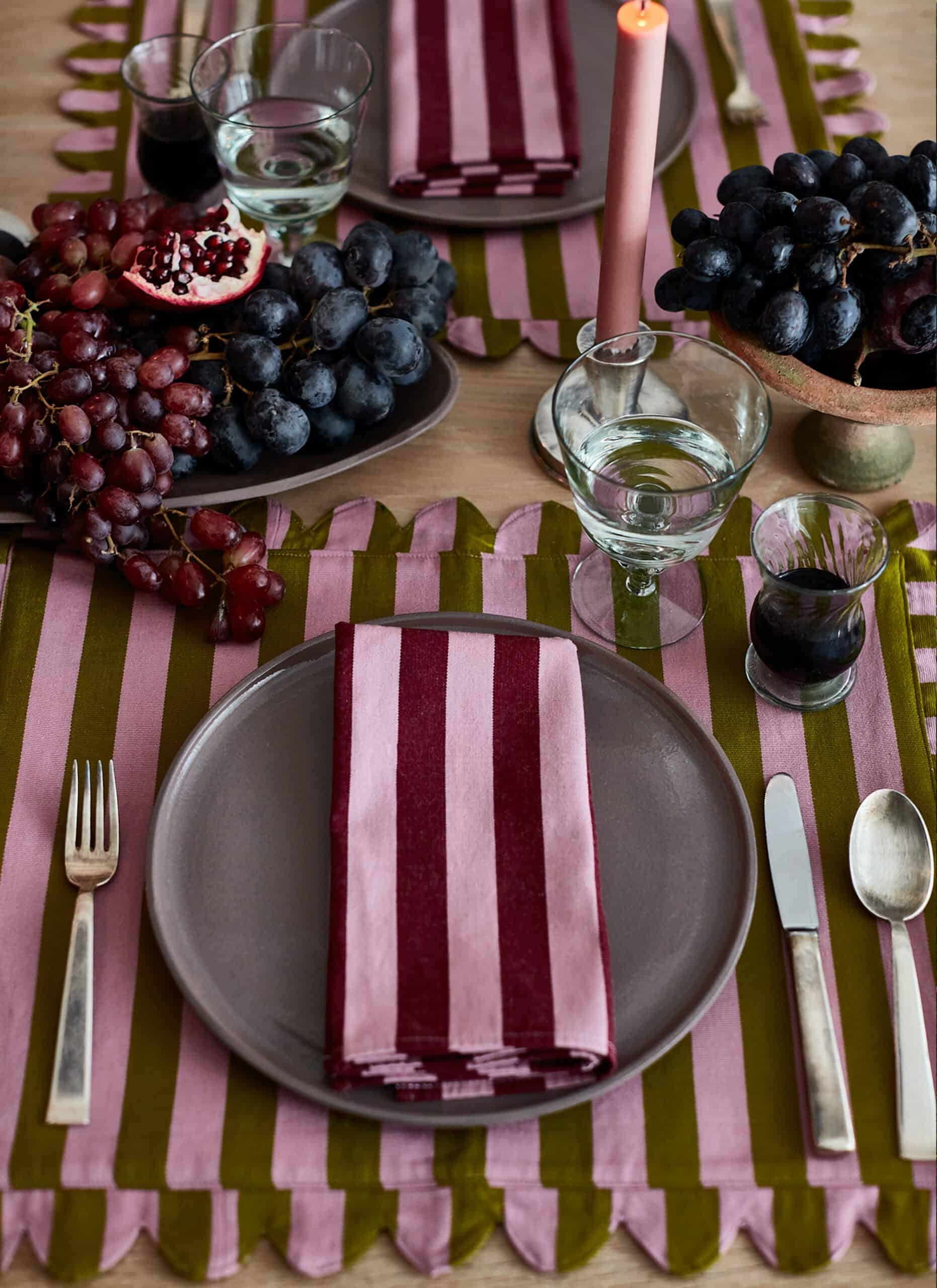 HTH x Domino MEDIUM STRIPE - Lilac & Moss Placemat – Heather