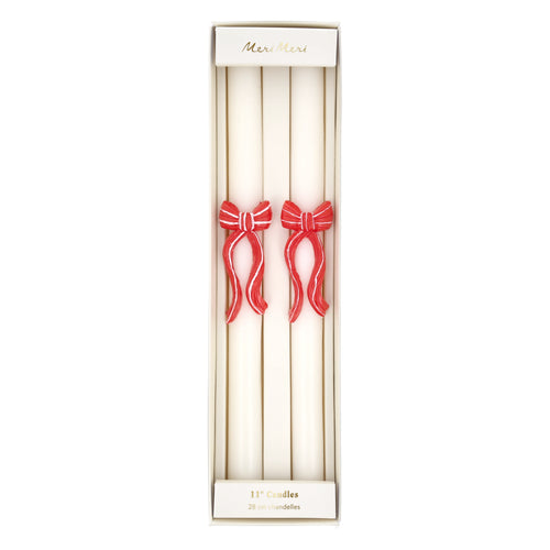 Red Stripy Bow Table Candles (x2)