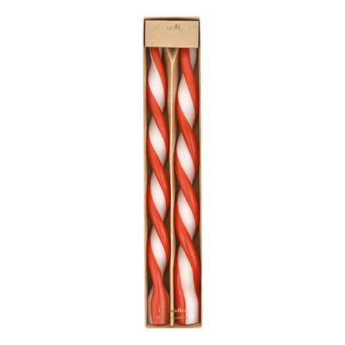 Red Stripe Twist Candles (x2)