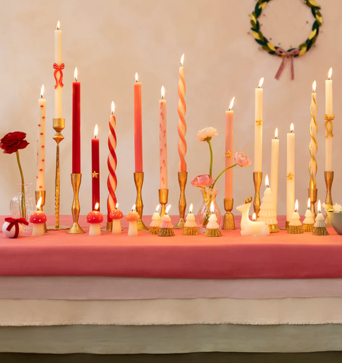 Red Stripy Bow Table Candles (x2)