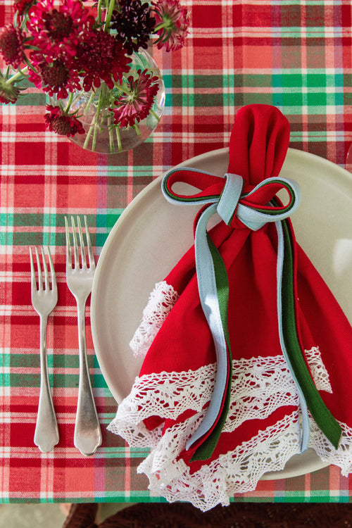 SOLID - Red Napkins with Lace