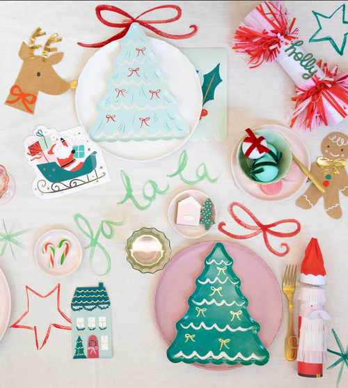 Christmas Tree With Bows Plates (x8)