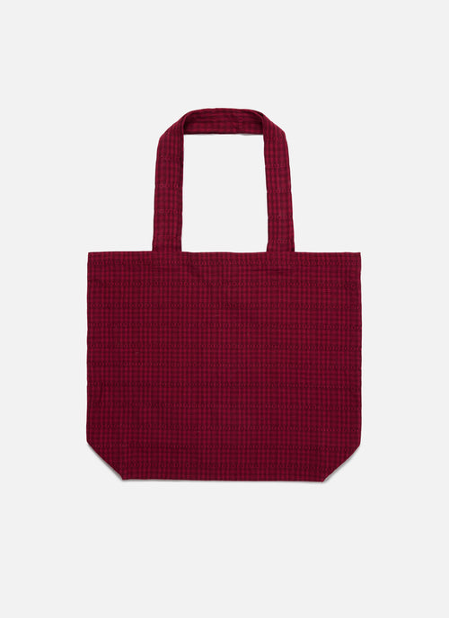 Red checkered tote bag on a white background
