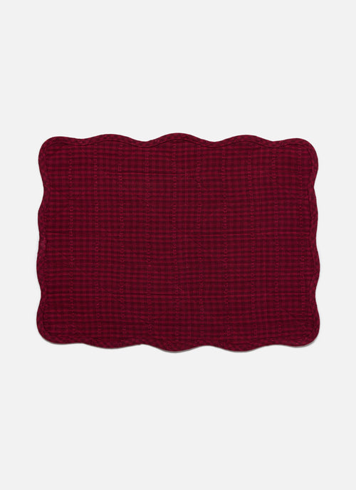 Red checkered placemat on a white background