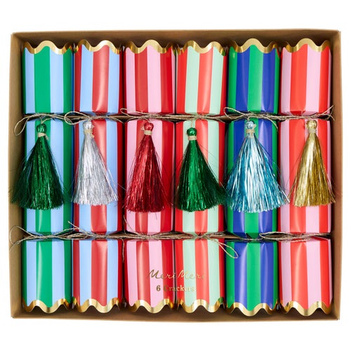 Striped Tinsel Tassel Crackers (x6)