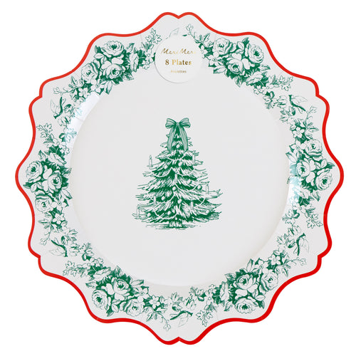 Toile De Jouy Christmas Large Dinner Paper Plates (x8)