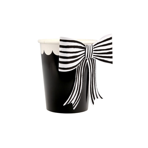 Black & White Stripy Bow Cups (x8)