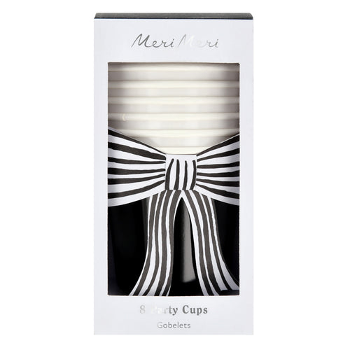 Black & White Stripy Bow Cups (x8)