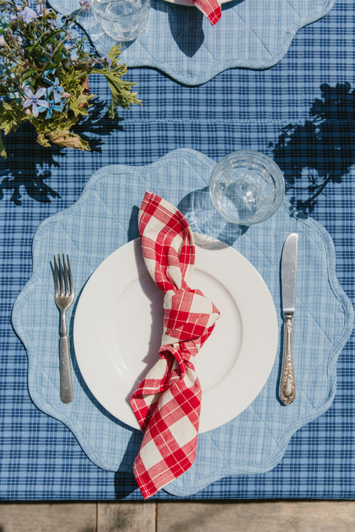 KATHERINE PLAID - Powder Blue Scalloped Edge Placemat