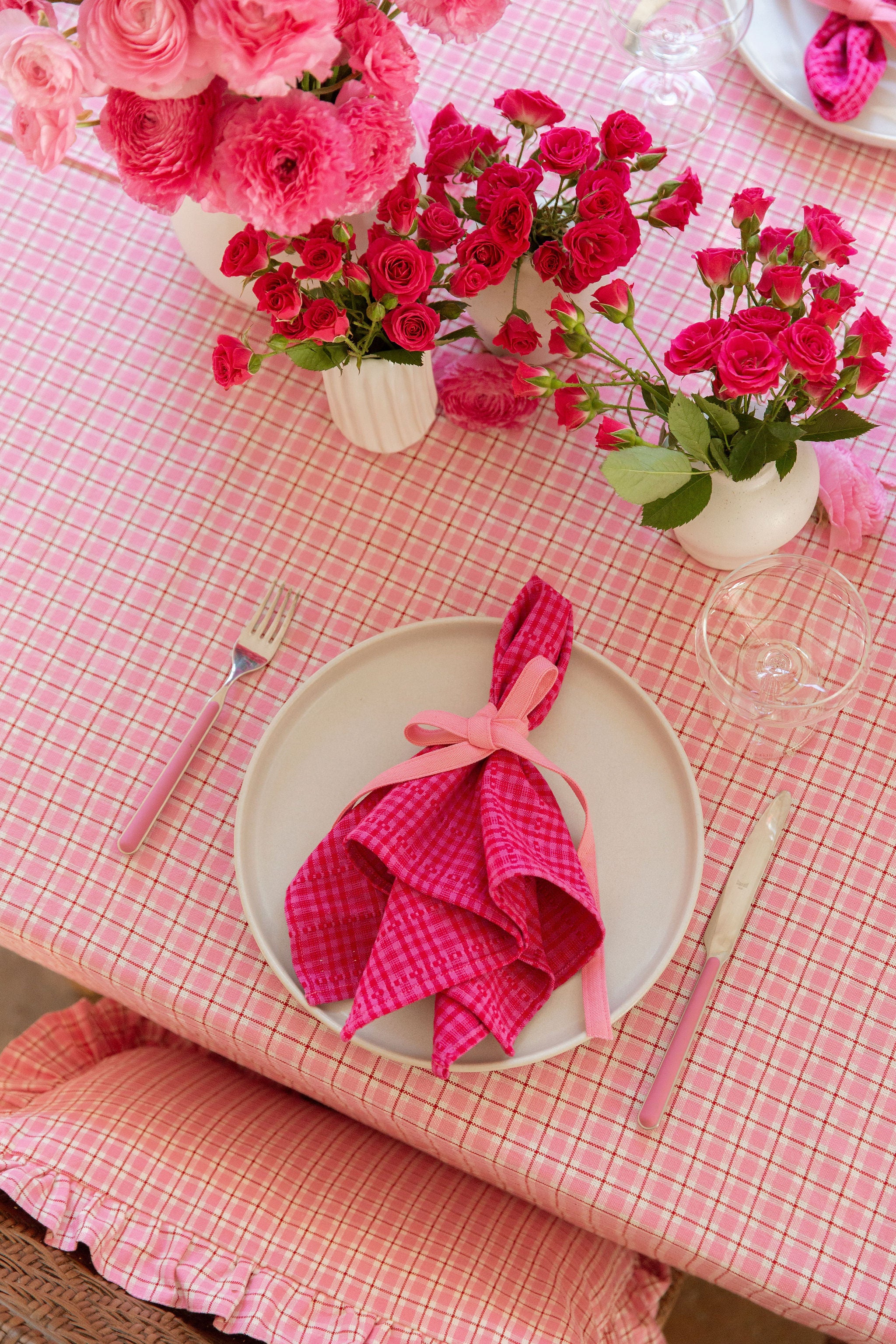 ROSIE PLAID Pink Tablecloth