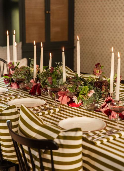 OLIVE & CREAM - Medium Striped Tablecloth