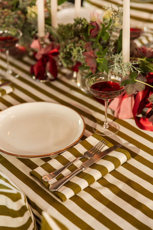 OLIVE & CREAM - Medium Striped Napkins