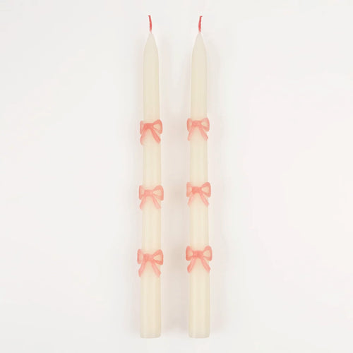 Pink Bow Taper Candles (x 2)