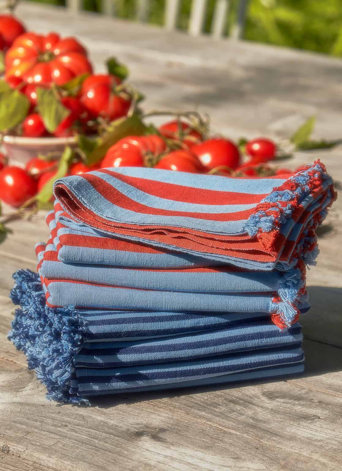 HTH x Domino MEDIUM STRIPE - Tomato & Blue Tea Towel – Heather