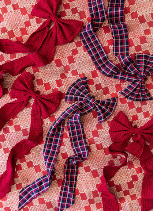 ALEXANDRA PLAID - Navy Fabric Bow